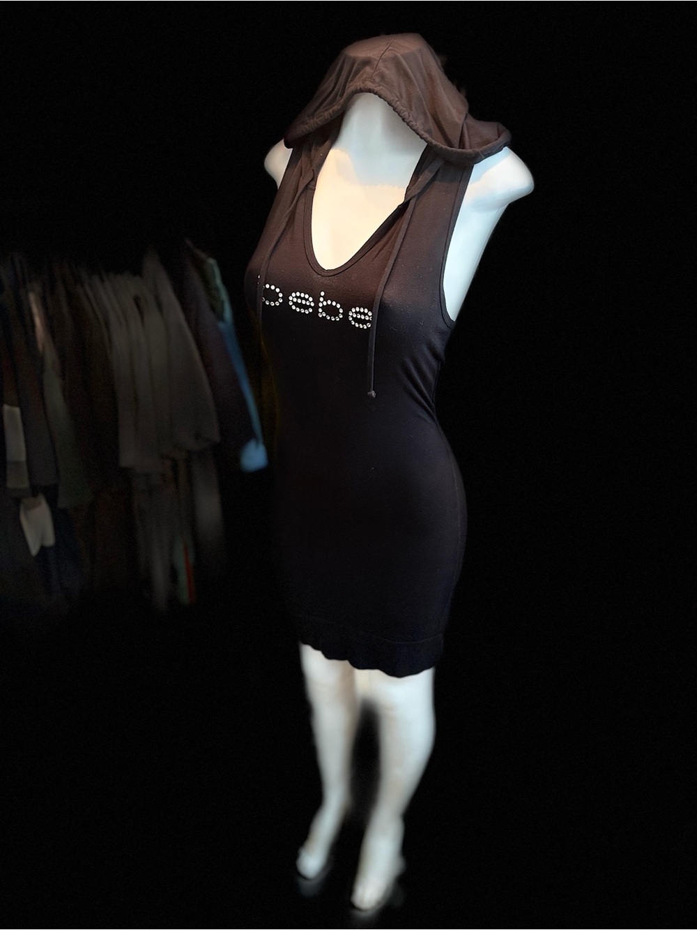 bebe Black Hooded Tank Dress with Low Back